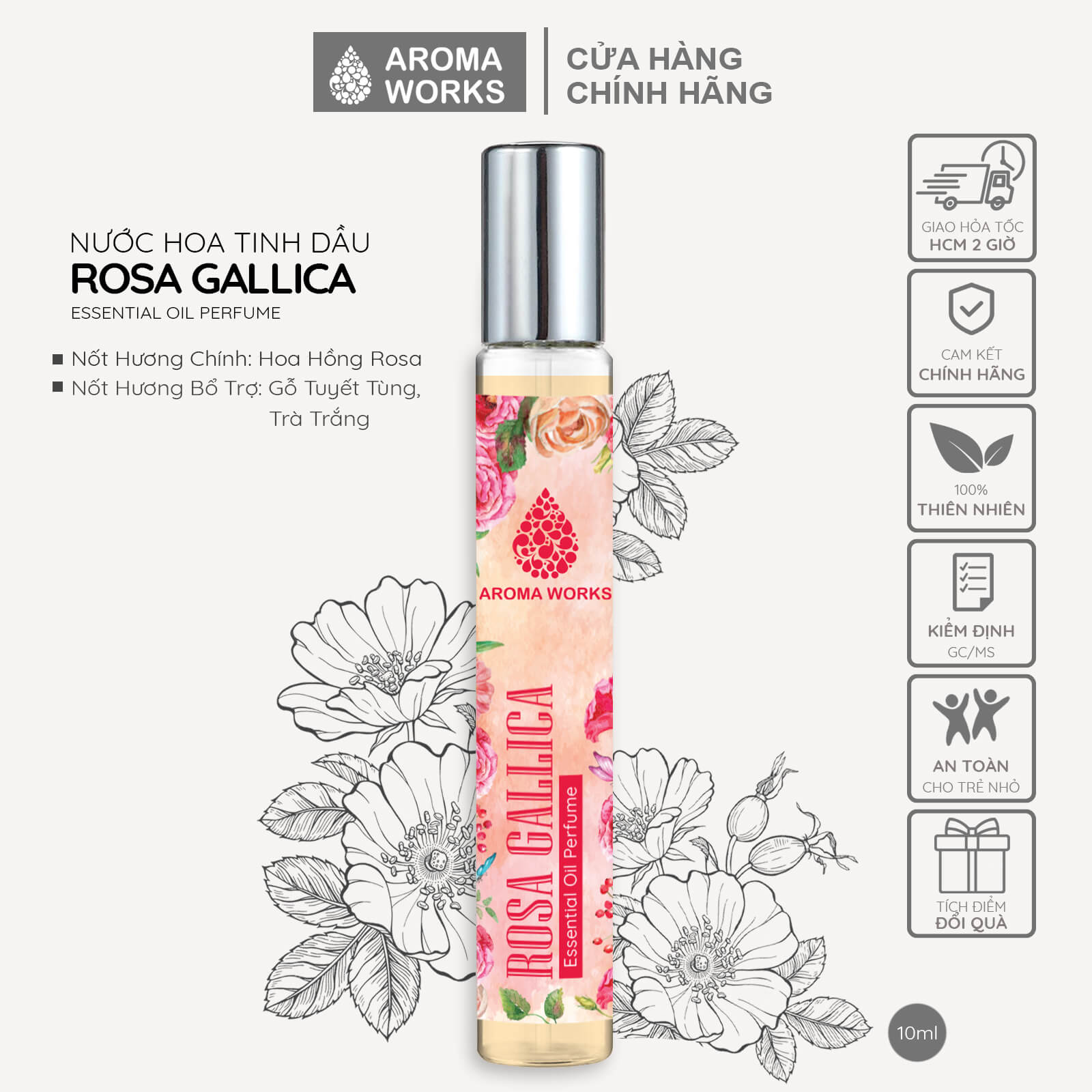 Tinh dầu nước hoa không cồn, lưu hương lâu Aroma Works Essential Oil Perfume dạng xịt 10ml