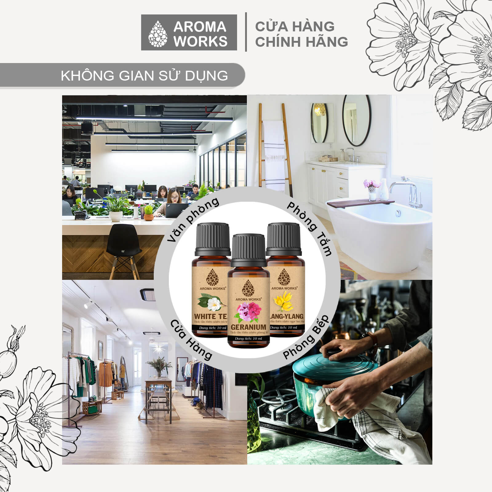 Tinh Dầu Phong Lữ Thơm Phòng, Khử Mùi, Thanh Lọc Không Khí, Giảm Áp Lực Thiên Nhiên Phong Lữ Aroma Works Geranium