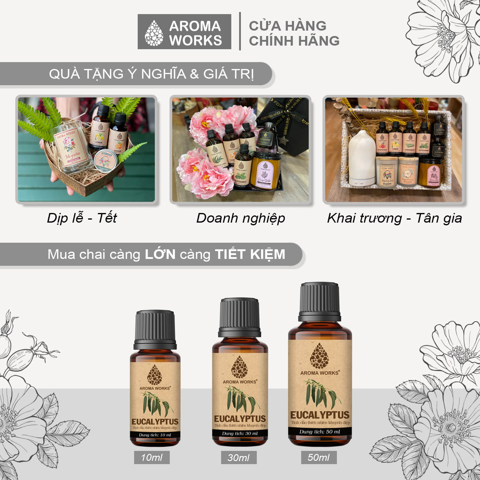 Tinh Dầu Khuynh Diệp Xông Phòng, Khử Mùi, Thanh Lọc Không Khí, Đuổi Muỗi, Giải Cảm Aroma Works Eucalyptus