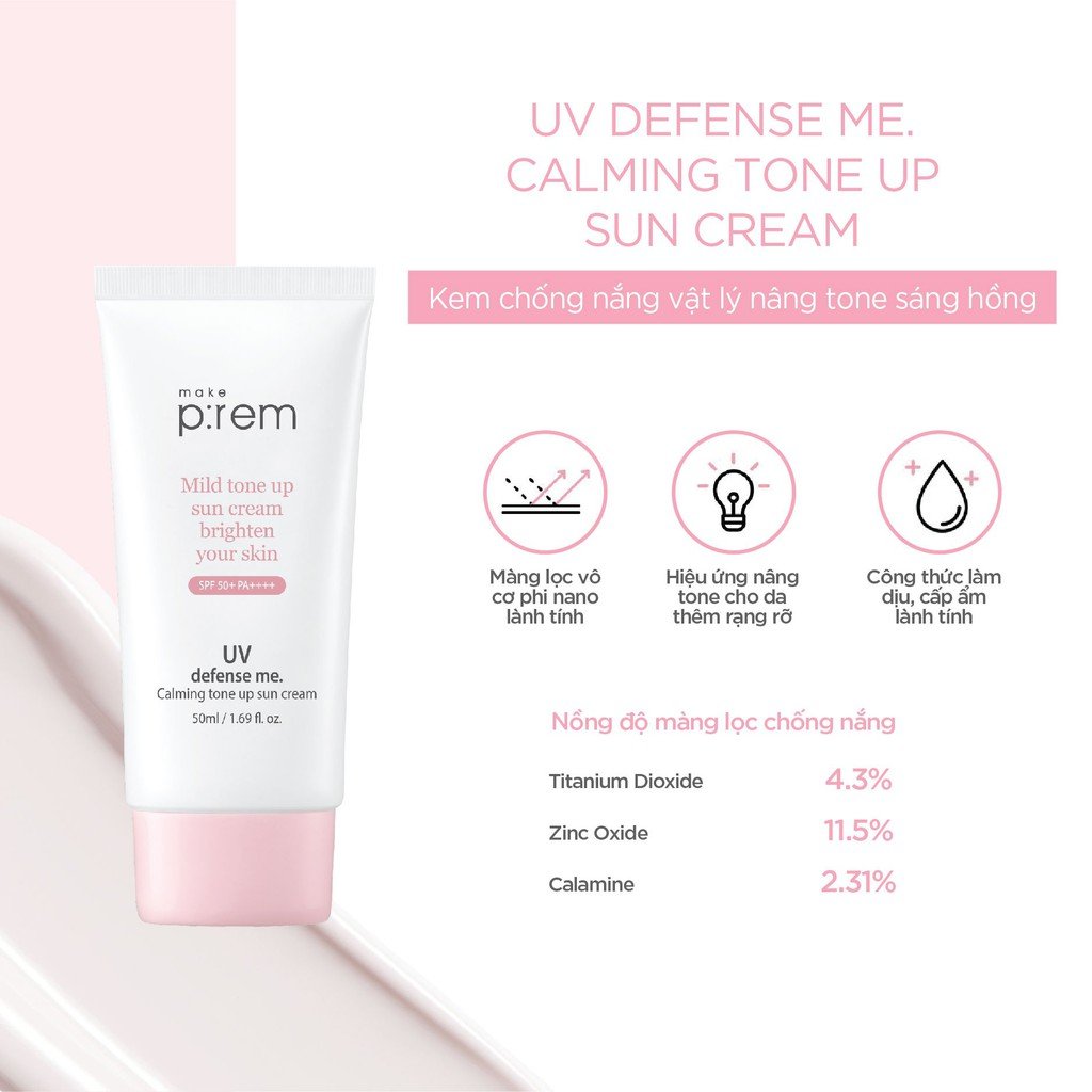 Kem Chống Nắng Vật Lý, Hoá Học Nâng Tone, Kiềm Dầu Make Prem UV Defense Me SPF50+ PA++++