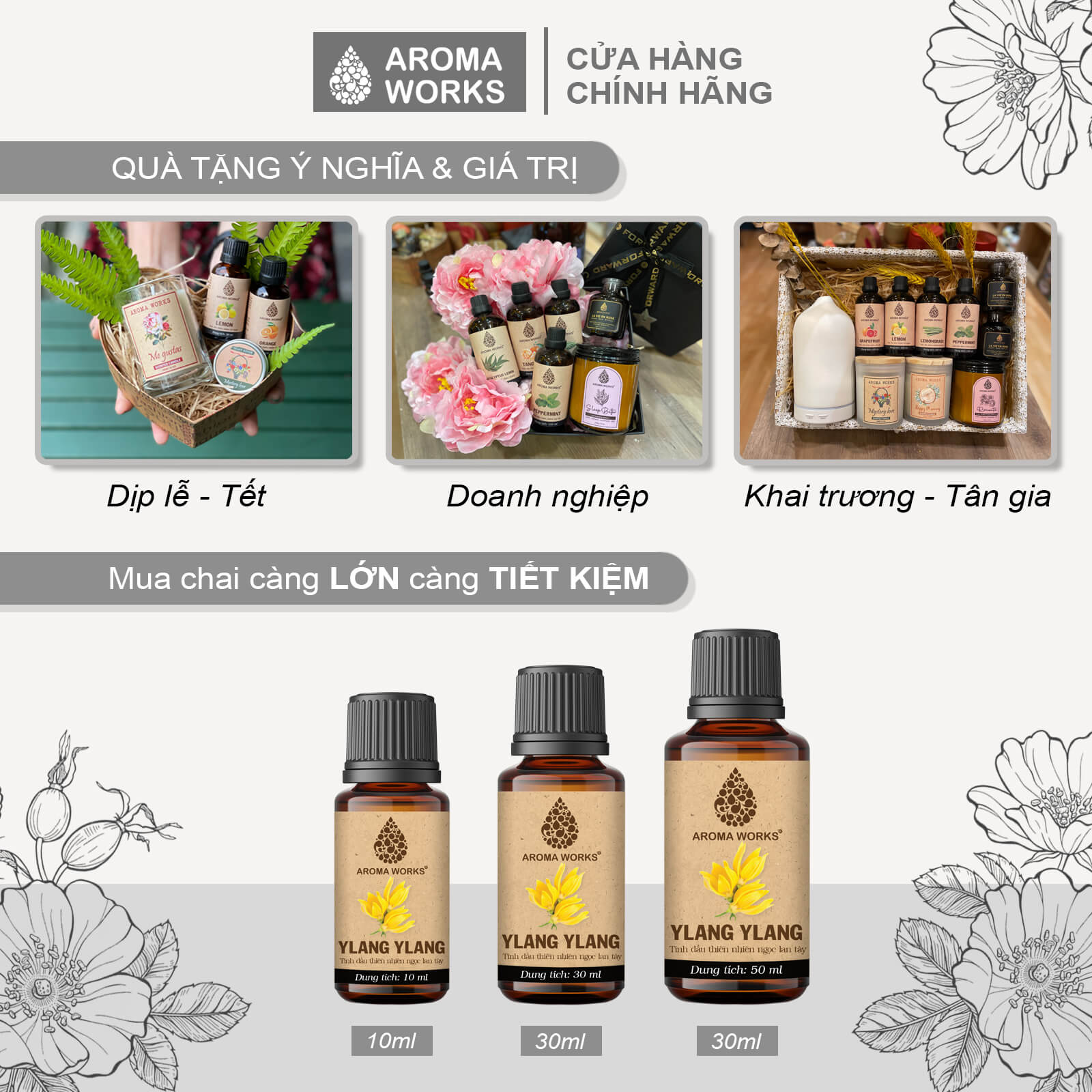 Tinh Dầu Ngọc Lan Tây Xông Phòng, Khử Mùi, Thanh Lọc Không Khí, Tăng Cảm Xúc Thăng Hoa Aroma Works Ylang Ylang