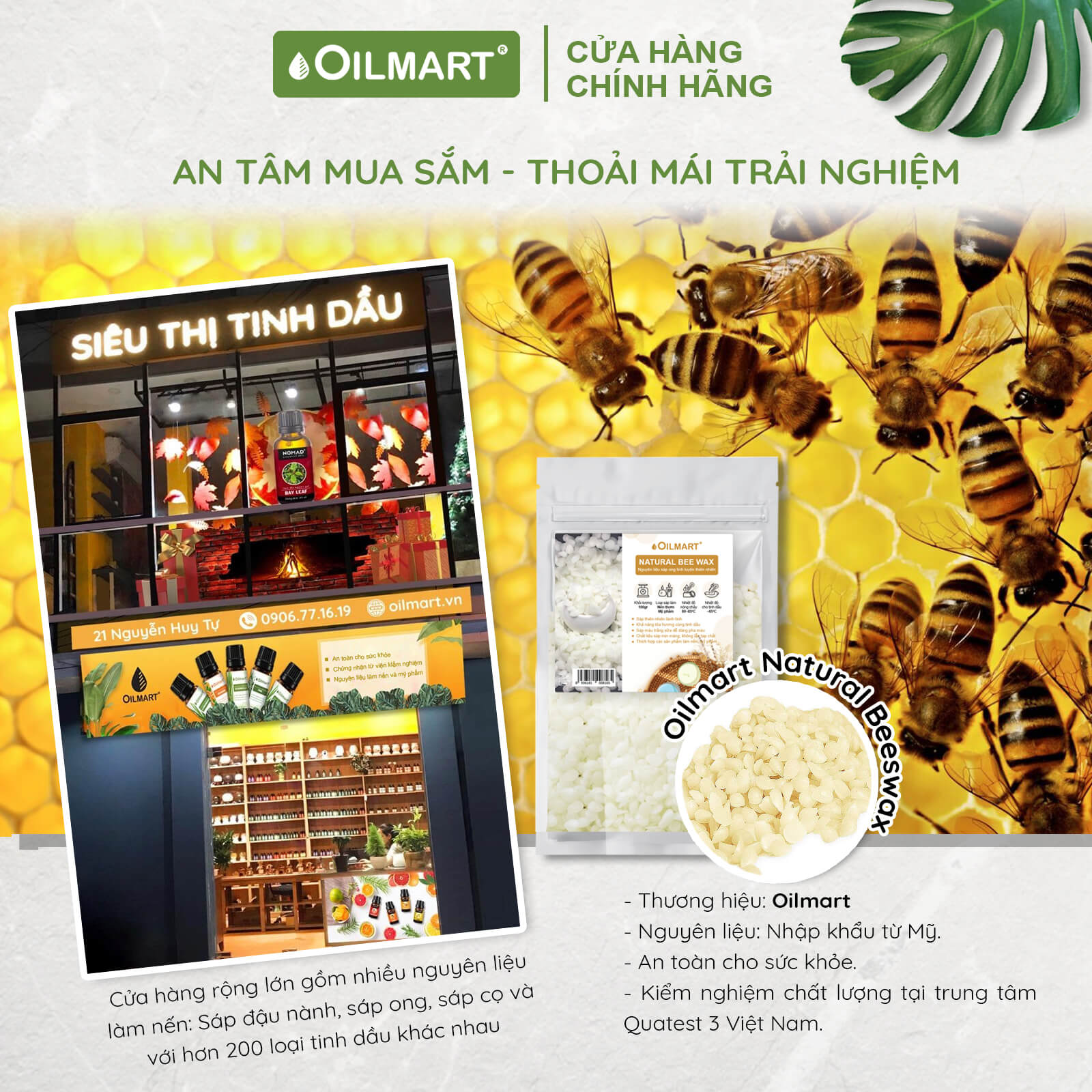 Sáp Ong Làm Nến Thơm Oilmart Natural Beeswax dạng viên, màu trắng ngà, không mùi, 100% thiên nhiên