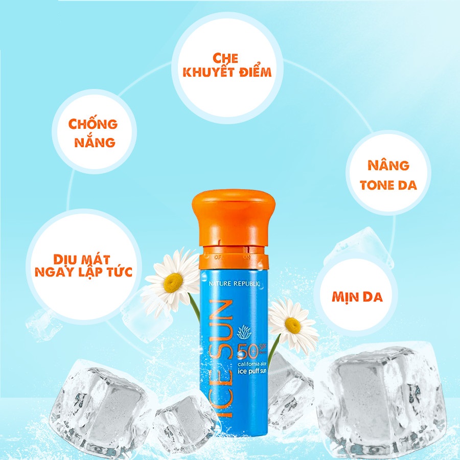 Kem Chống Nắng Giảm Nhiệt, Nâng Tone Da Nature Republic California Aloe Ice Puff Sun SPF50 PA++++ 100ml