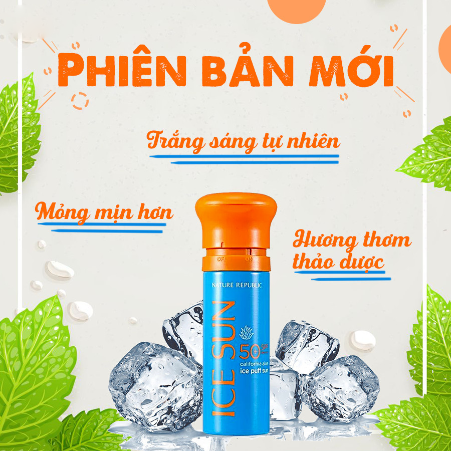 Kem Chống Nắng Giảm Nhiệt, Nâng Tone Da Nature Republic California Aloe Ice Puff Sun SPF50 PA++++ 100ml