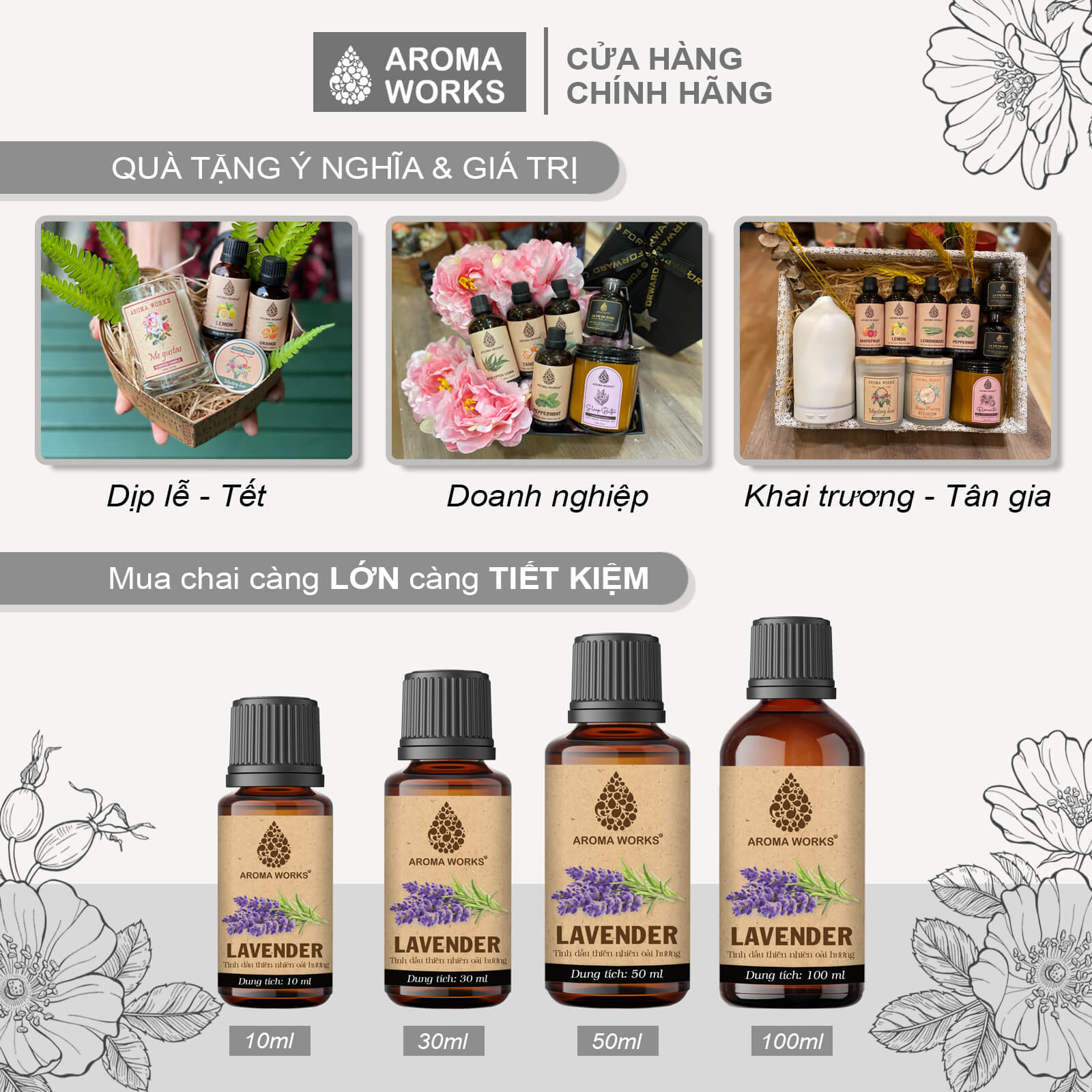 Tinh Dầu Oải Hương Xông Phòng, Thư Giãn, Dễ Ngủ, Đuổi Muỗi Aroma Works Lavender