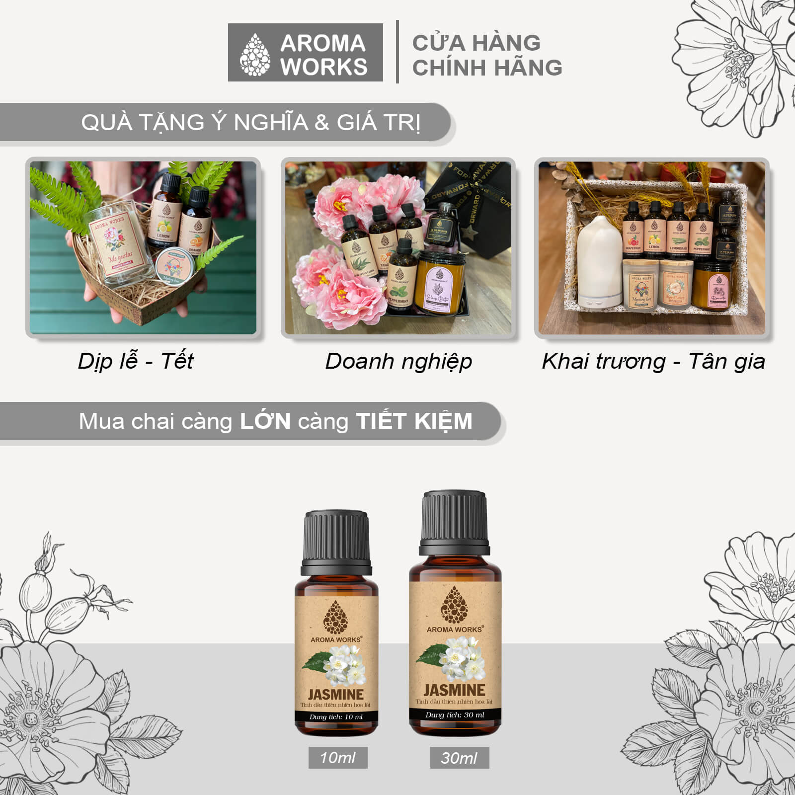 Tinh Dầu Hoa Lài Thơm Phòng, Thư Giãn, Giúp Dễ Ngủ, Giảm Áp Lực, Khử Mùi Aroma Works Jasmine