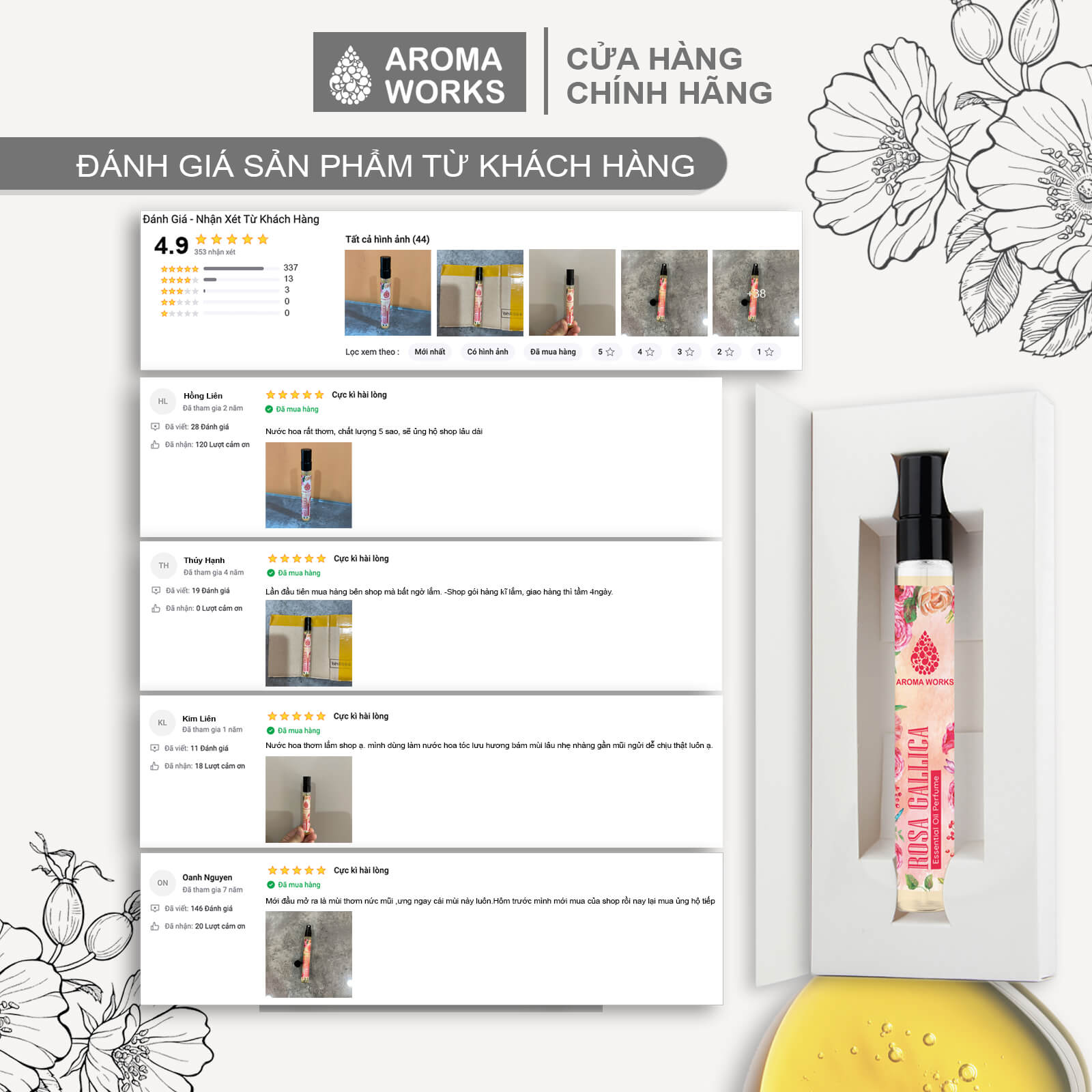 Tinh dầu nước hoa không cồn, lưu hương lâu Aroma Works Rosa Gallica Essential Oil Perfume 10ml