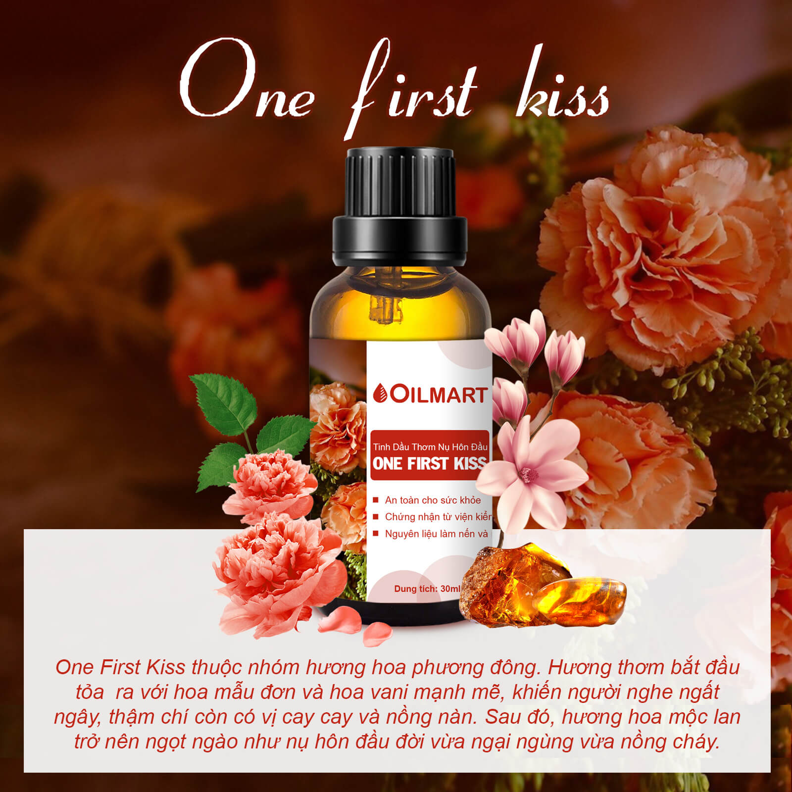 Tinh Dầu Thơm Nụ Hôn Đầu Oilmart One First Kiss Essential Oil Blend 30ml