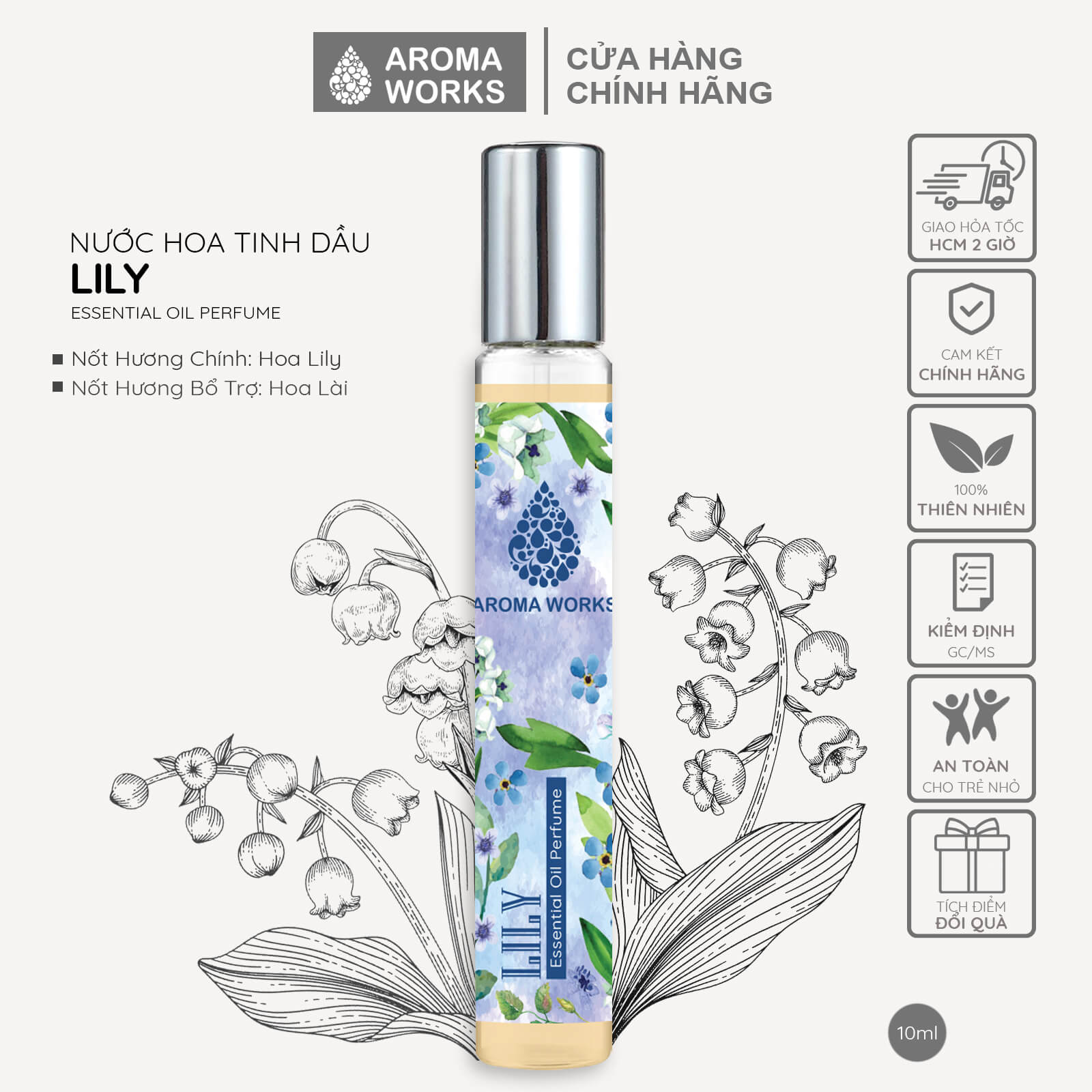 Tinh dầu nước hoa không cồn, lưu hương lâu Aroma Works Essential Oil Perfume dạng xịt 10ml