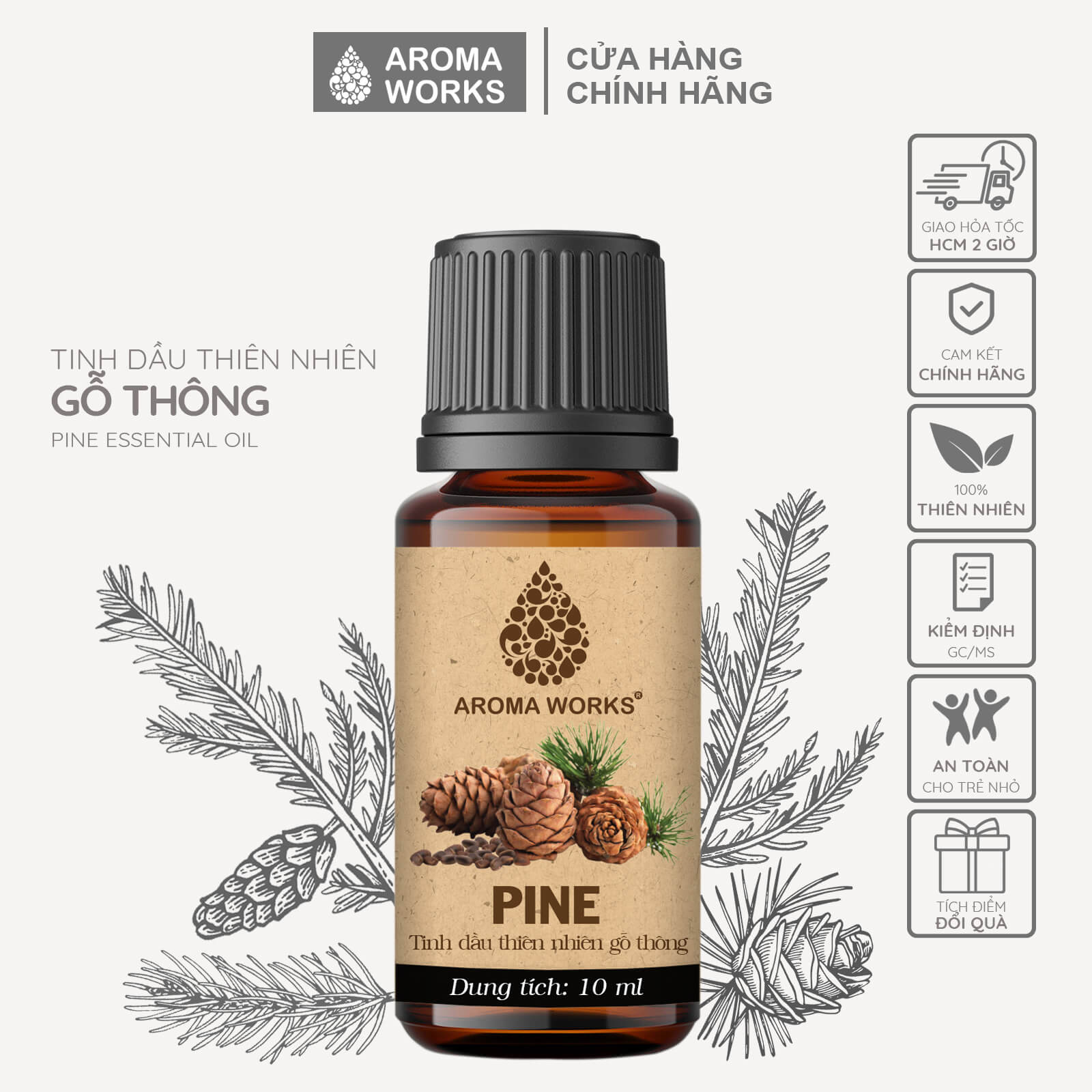 Tinh Dầu Thông Thiên Nhiên Xông Phòng, Khử Mùi, Thanh Lọc Không Khí, Giảm Căng Thẳng Aroma Works Pine