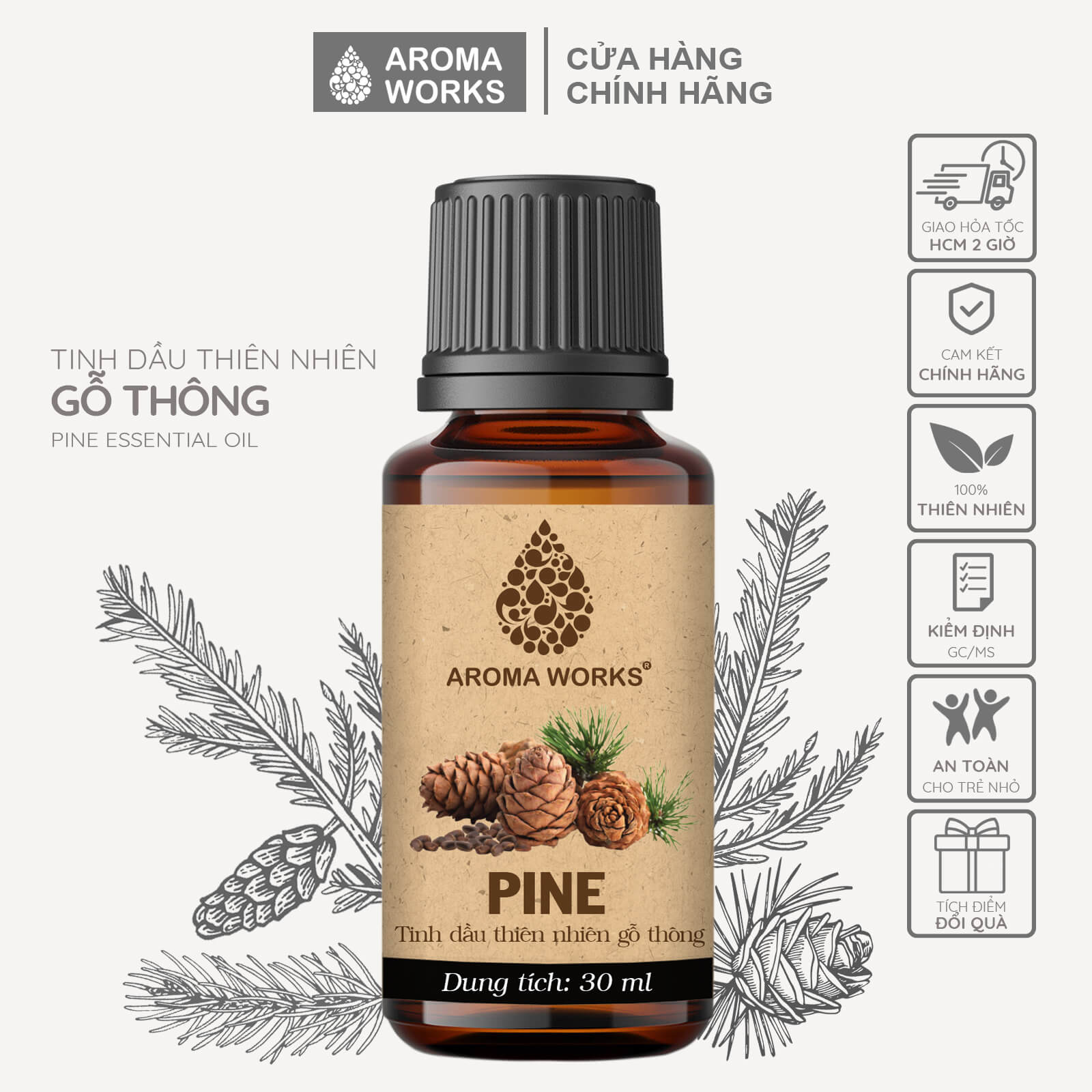 Tinh Dầu Thông Thiên Nhiên Xông Phòng, Khử Mùi, Thanh Lọc Không Khí, Giảm Căng Thẳng Aroma Works Pine