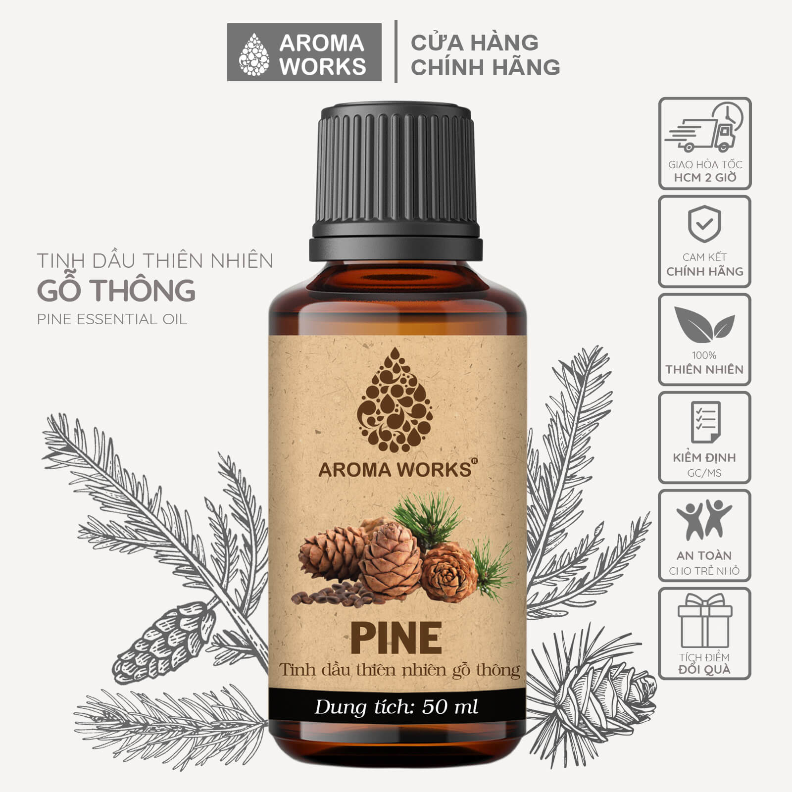 Tinh Dầu Thông Thiên Nhiên Xông Phòng, Khử Mùi, Thanh Lọc Không Khí, Giảm Căng Thẳng Aroma Works Pine