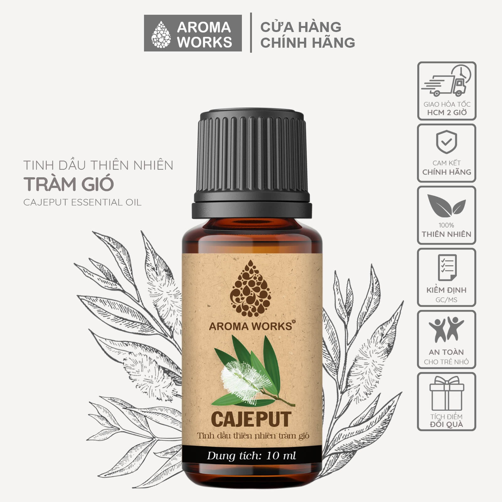 Tinh Dầu Tràm Gió Xông Phòng, Đuổi Muỗi, Khử Mùi, Giải Cảm Aroma Works Cajeput