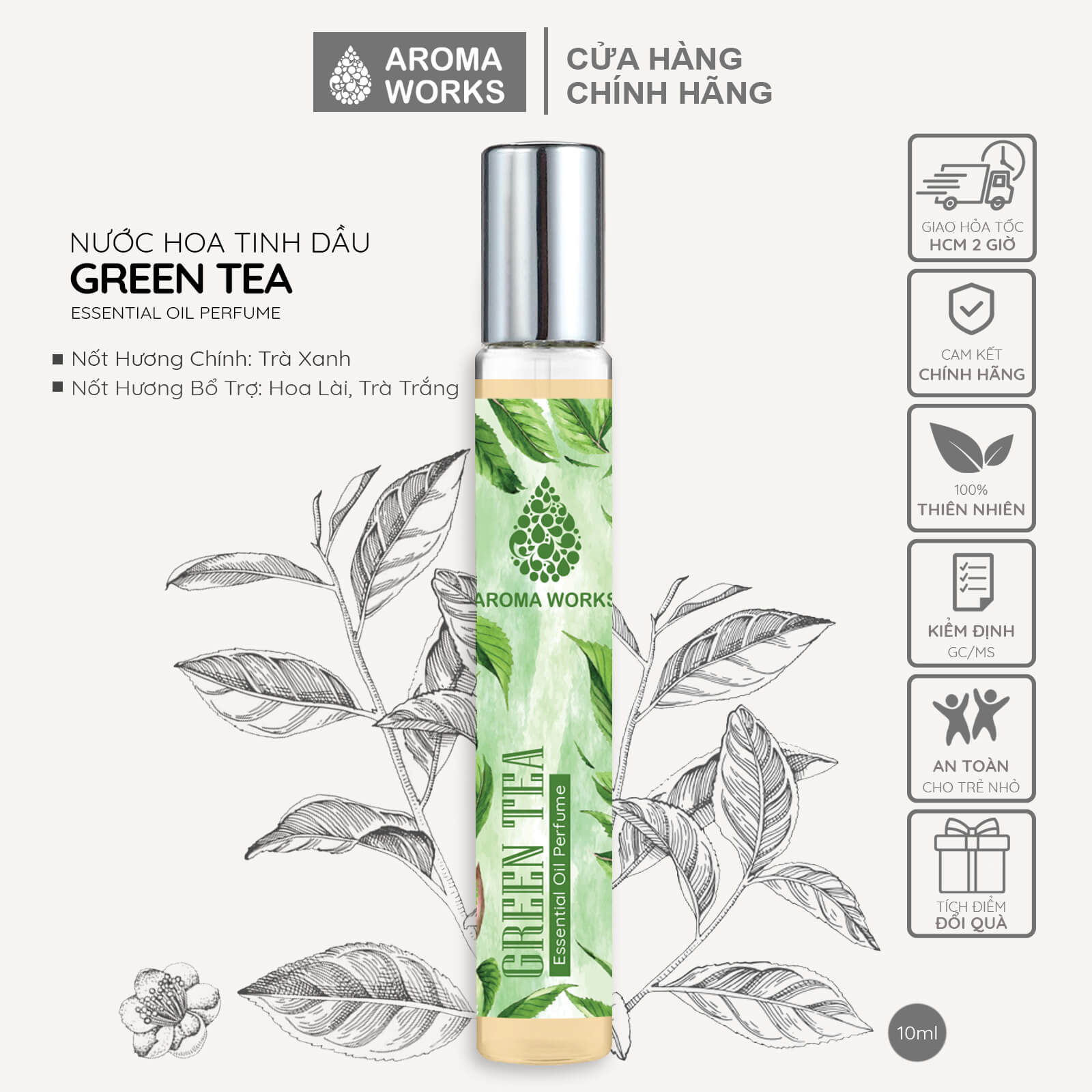 Tinh dầu nước hoa không cồn, lưu hương lâu Aroma Works Essential Oil Perfume dạng xịt 10ml