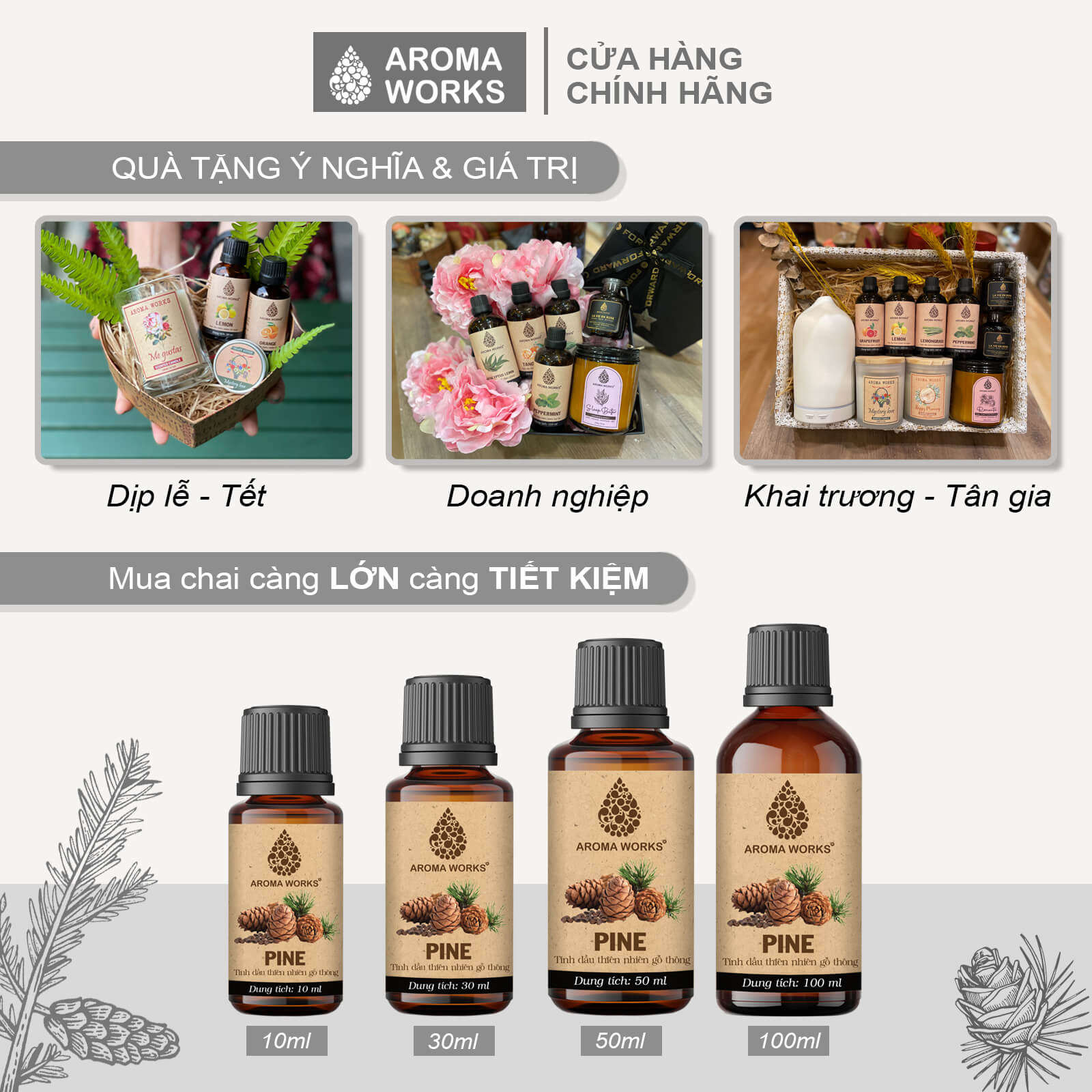 Tinh Dầu Thông Thiên Nhiên Xông Phòng, Khử Mùi, Thanh Lọc Không Khí, Giảm Căng Thẳng Aroma Works Pine