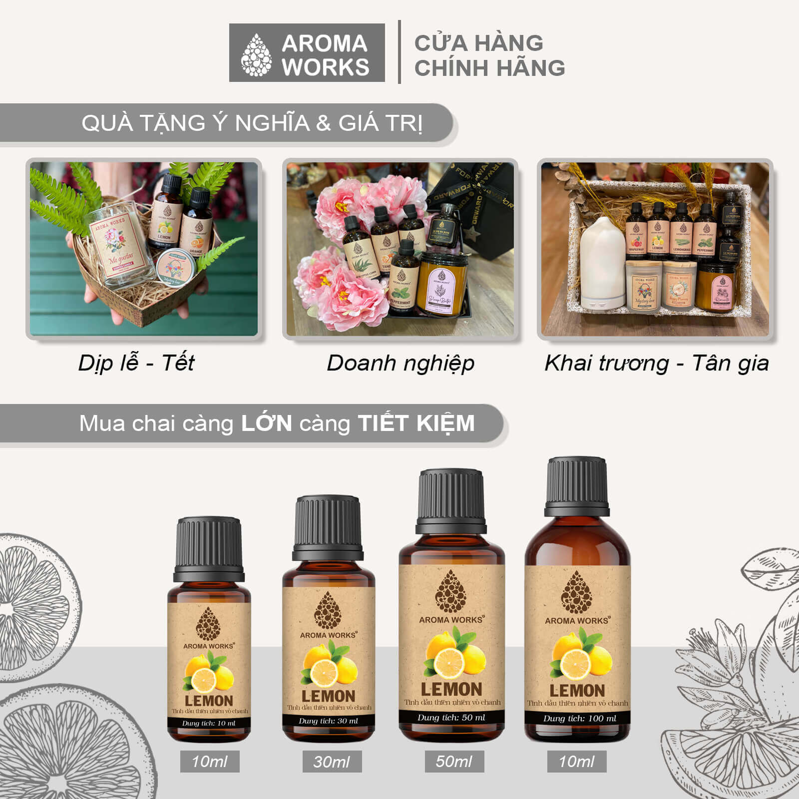 Tinh Dầu Chanh Thiên Nhiên Thơm Phòng, Khử Mùi, Đuổi Muỗi, Giải Cảm Aroma Works Essential Oils Lemon