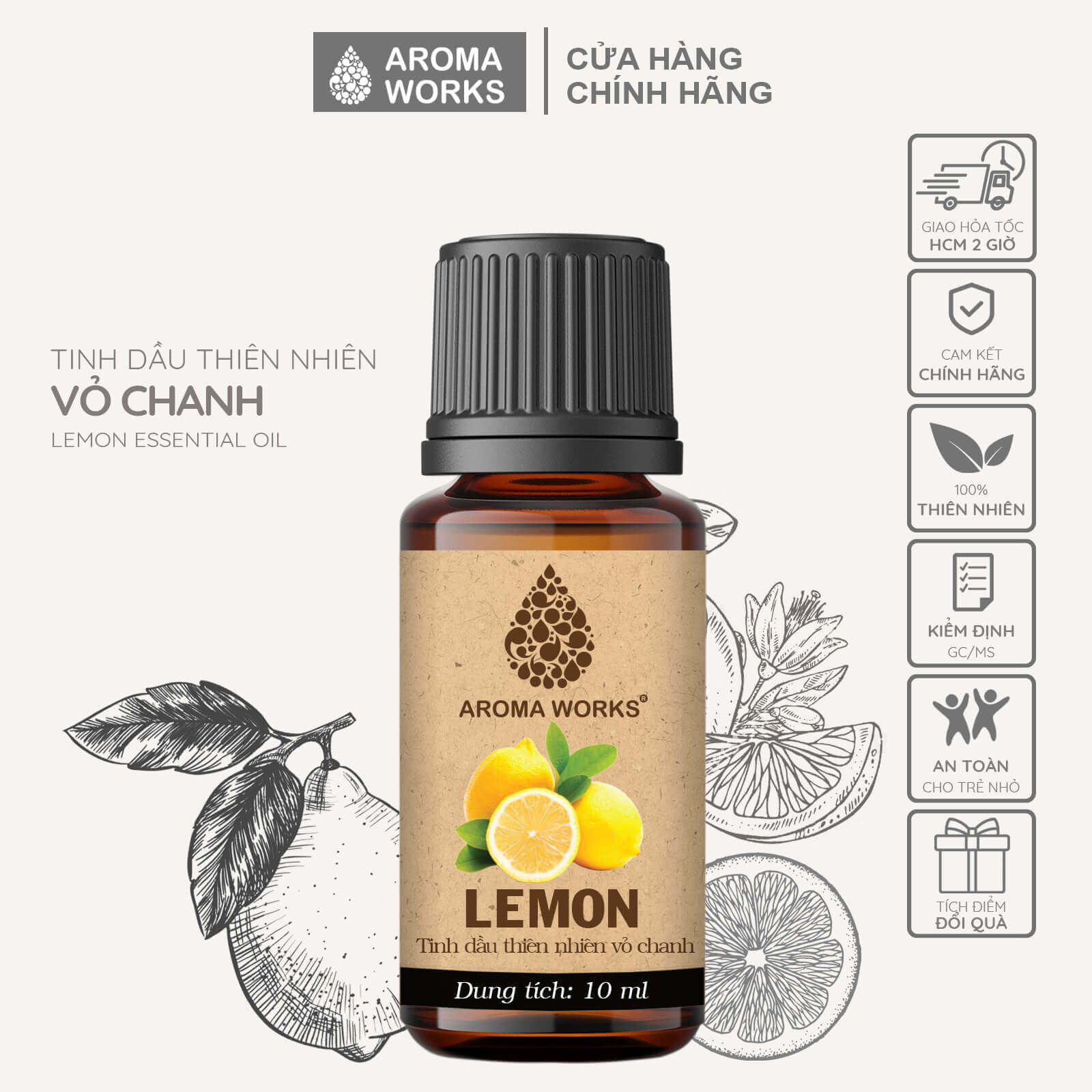 Tinh Dầu Chanh Thiên Nhiên Thơm Phòng, Khử Mùi, Đuổi Muỗi, Giải Cảm Aroma Works Essential Oils Lemon