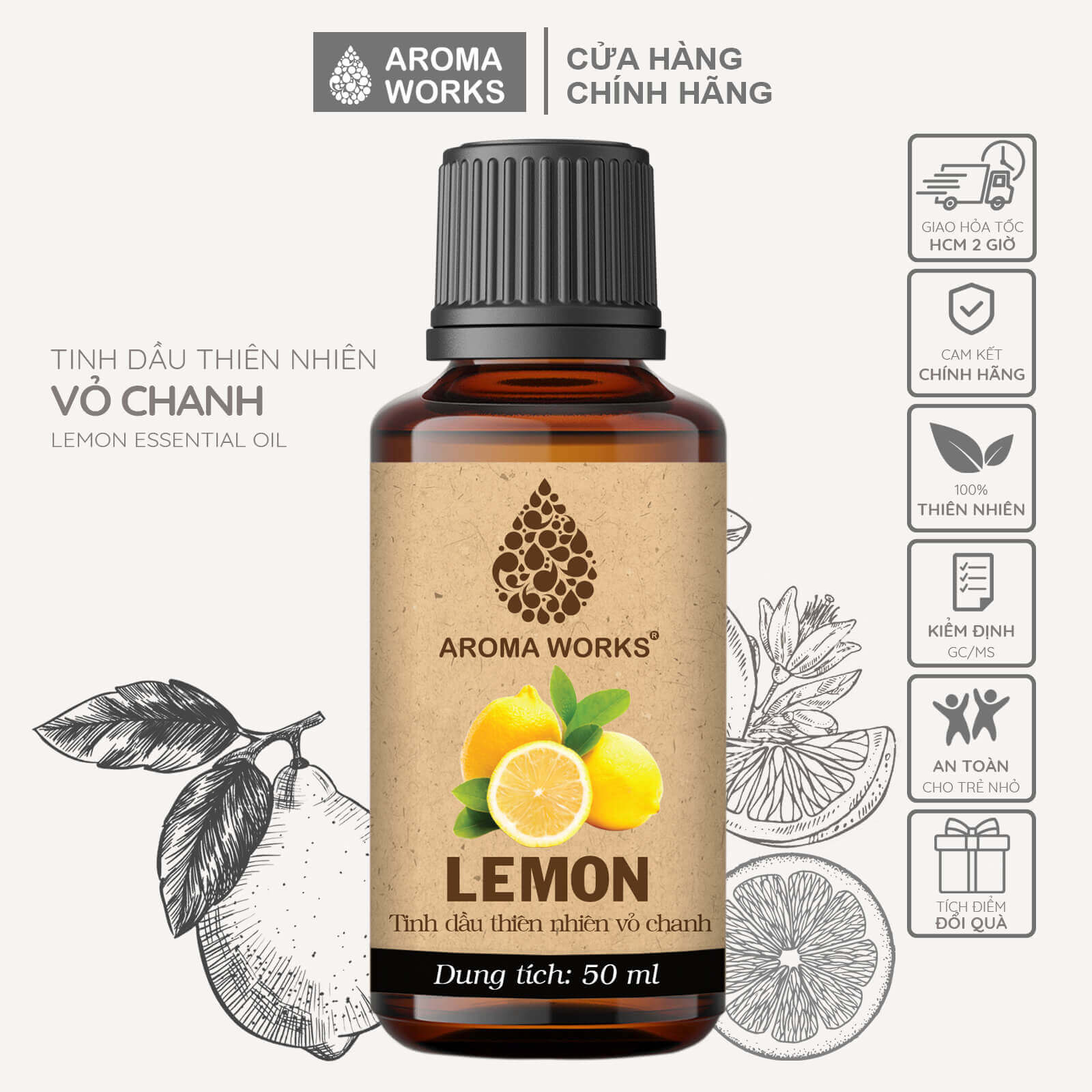 Tinh Dầu Chanh Thiên Nhiên Thơm Phòng, Khử Mùi, Đuổi Muỗi, Giải Cảm Aroma Works Essential Oils Lemon