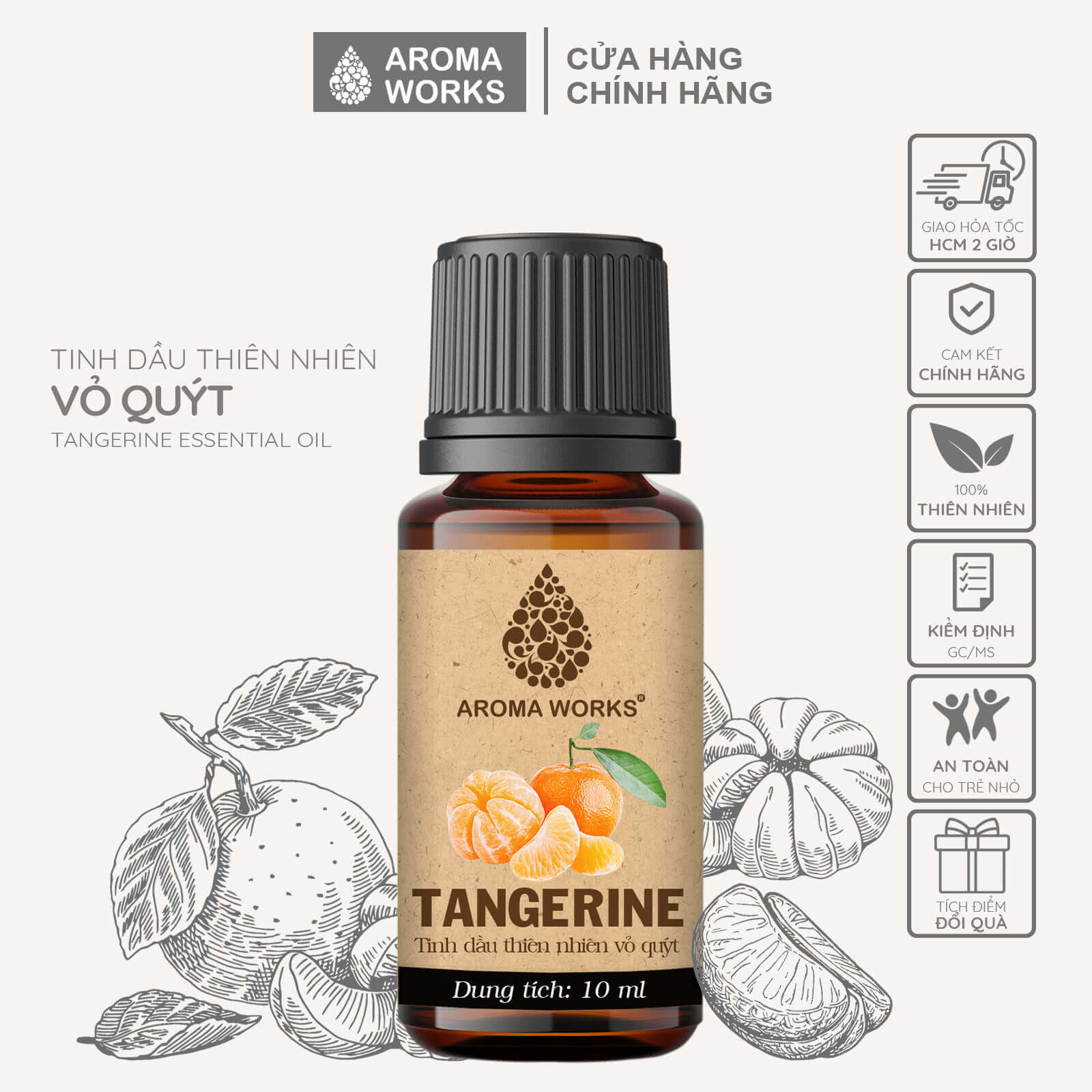 Tinh Dầu Quýt Thiên Nhiên Thơm Phòng, Khử Mùi, Giải Cảm Aroma Works Tangerine