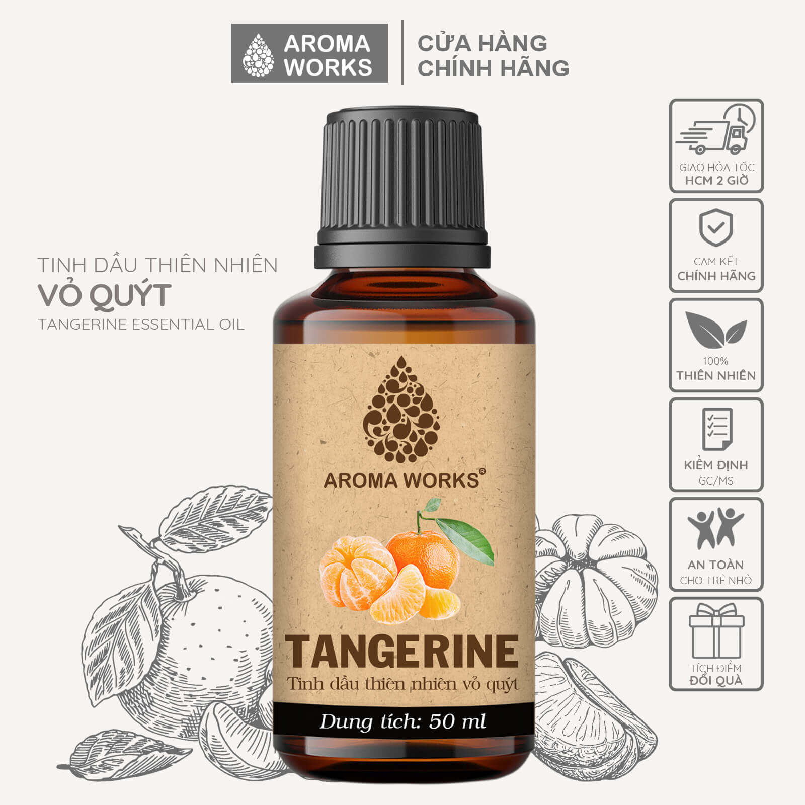 Tinh Dầu Quýt Thiên Nhiên Thơm Phòng, Khử Mùi, Giải Cảm Aroma Works Tangerine