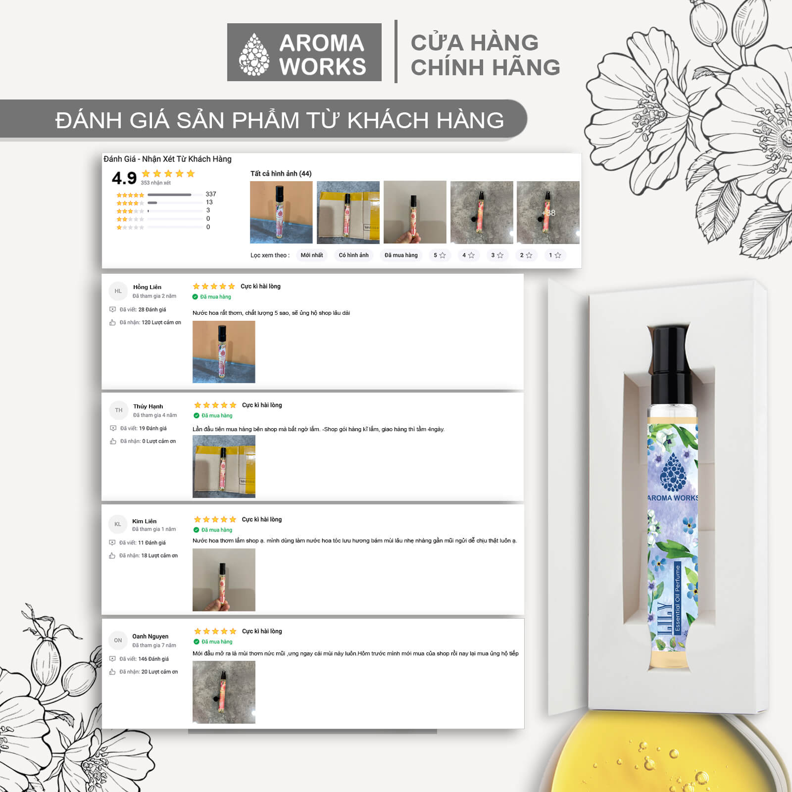 Tinh dầu nước hoa không cồn, lưu hương lâu Aroma Works Lily Essential Oil Perfume 10ml - Hương Lily