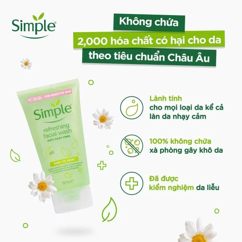 Gel Rửa Mặt Simple Kind To Skin Refreshing Facial Wash 150ml