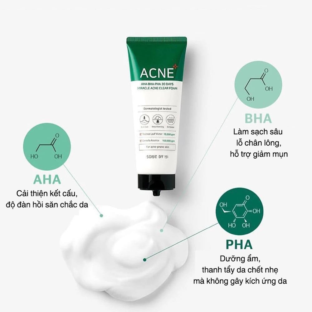 Sữa Rửa Mặt Cho Da Mụn Some By Mi AHA-BHA-PHA 30 Days Miracle Acne Clear Foam 100ml