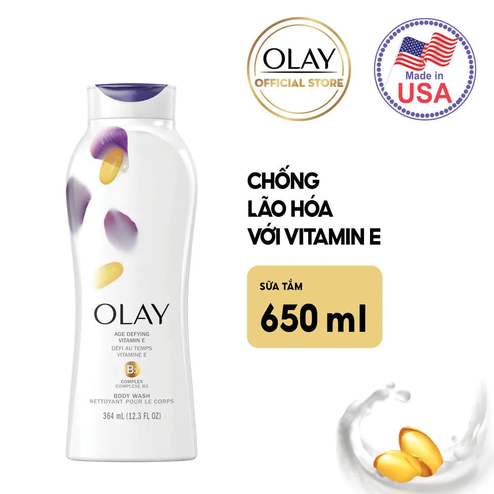 Sữa Tắm Sáng Da Và Chống Lão Hoá Olay Age Defying With Vitamin E + B3 ComplexBody Wash 650ml