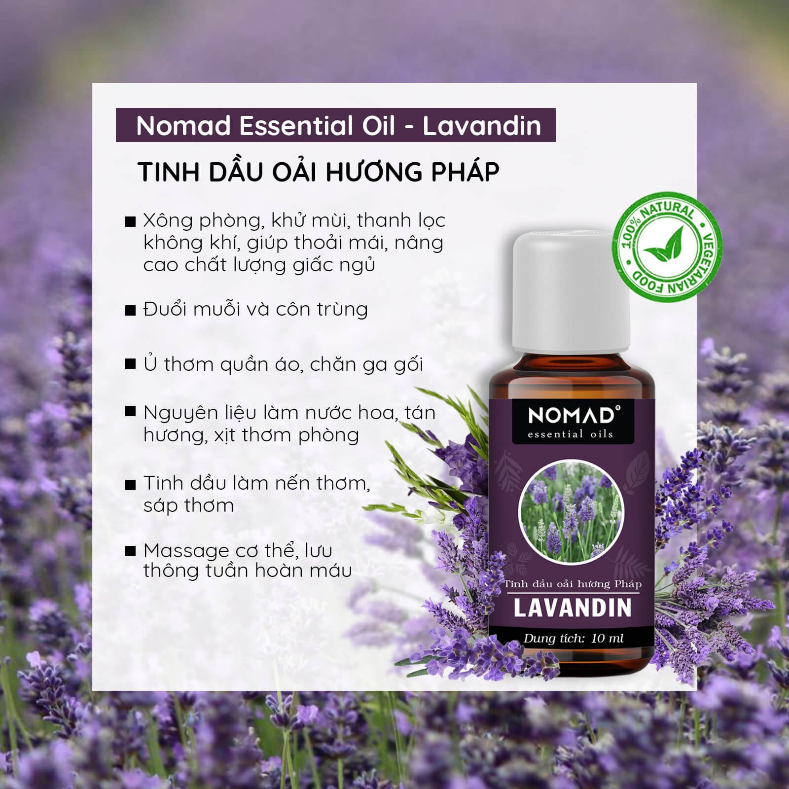 Tinh Dầu Oải Hương Pháp Nguyên Chất Cao Cấp Nomad Lavandin Essential Oil