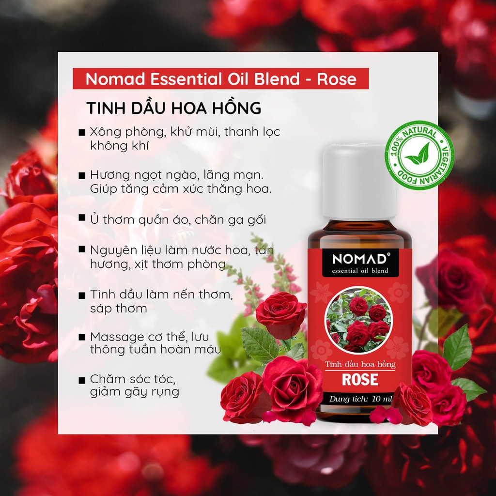Tinh Dầu Hoa Hồng Nomad Rose Essential Oil Blend thanh lọc không khí, khử mùi
