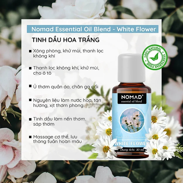 Tinh Dầu Hoa Trắng Thiên Nhiên Thơm Phòng, Khử Mùi Nomad White Flower