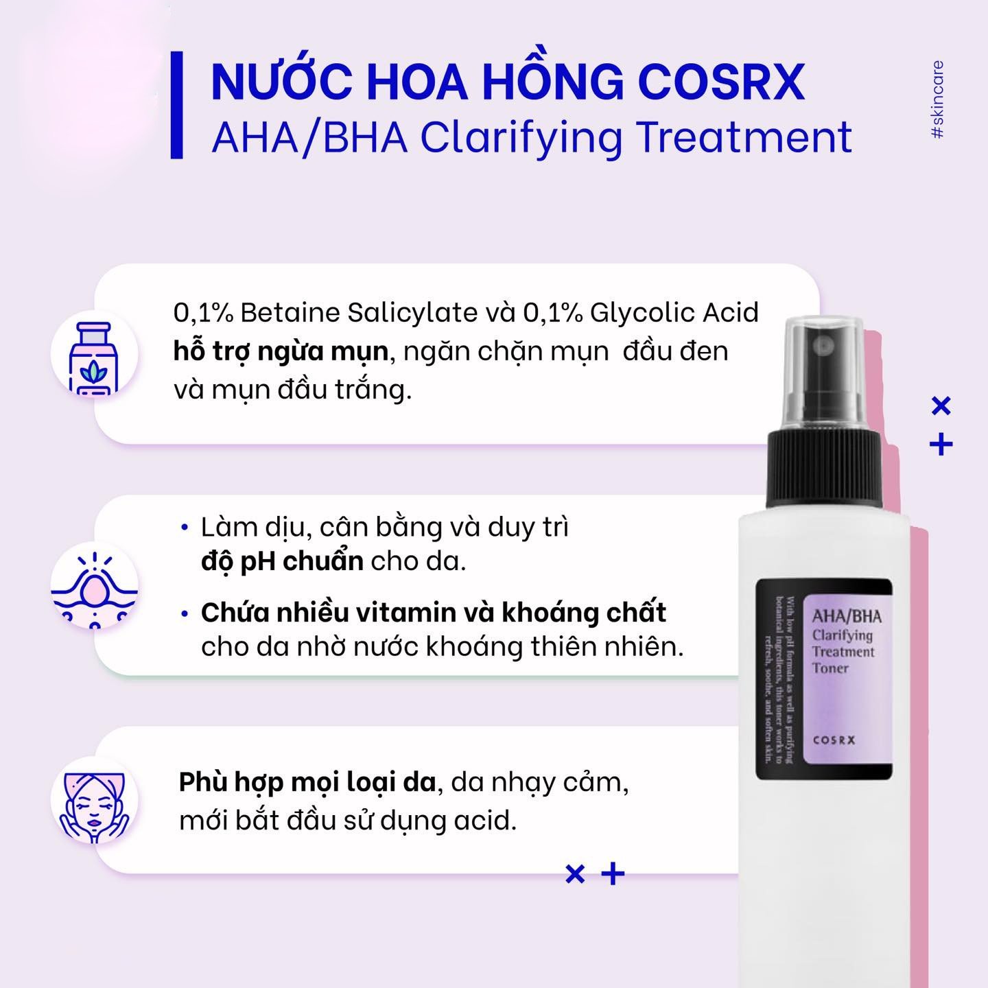 Nước Hoa Hồng Tẩy Tế Bào Chết Hoá Học (AHA + BHA) COSRX Clarifying Treatment Toner 150ml