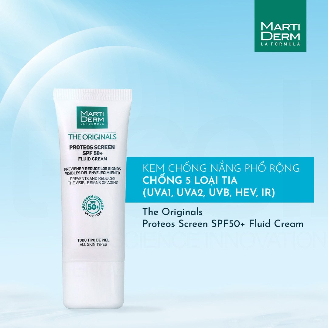 Kem Chống Nắng Phổ Rộng Bảo Vệ Toàn Diện MartiDerm The Originals Proteos Screen SPF50+ Fluid Cream 40ml