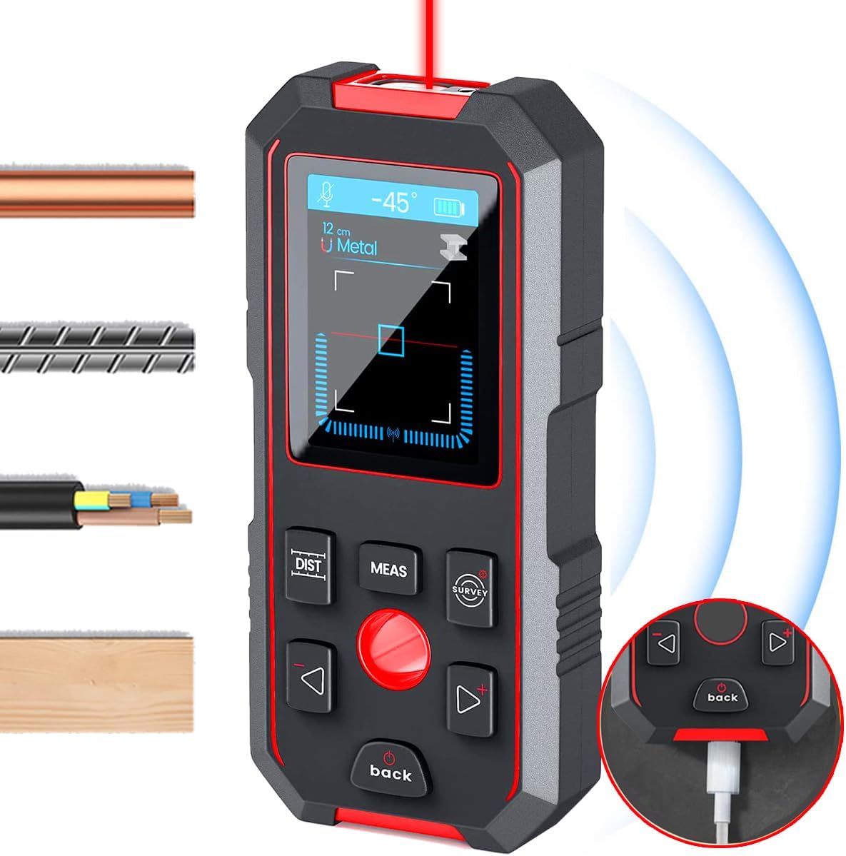 Máy dò tín hiệu đa năng Noyafa NF-518S Phát hiện kim loại/gỗ/đường dây điện AC - Đo chiều dài/thể tích bằng thước laser