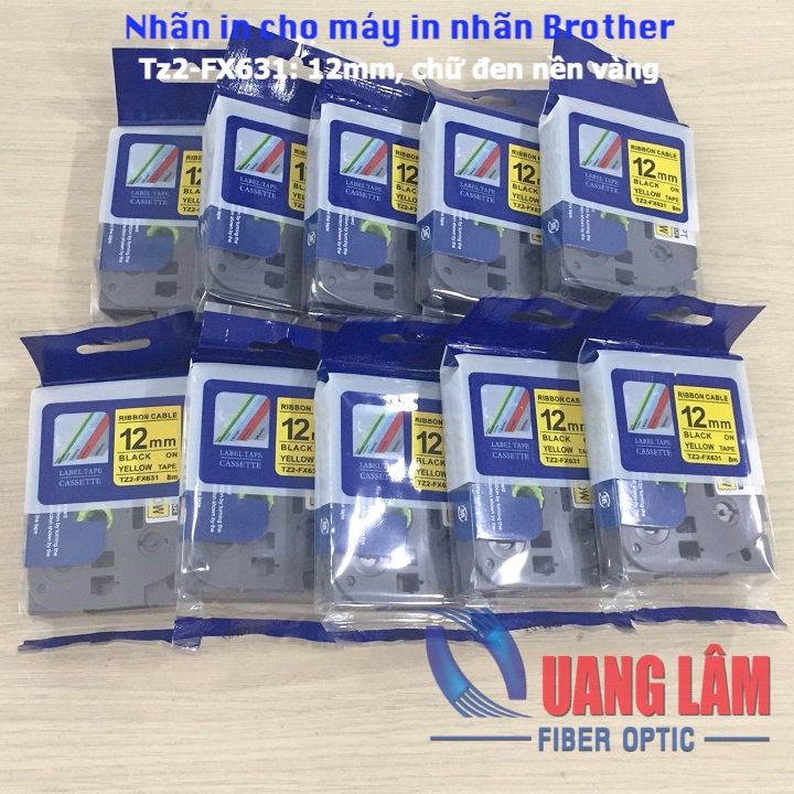 Nhãn in TZ2-FX631, Loại siêu dẻo, Chữ đen trên nền vàng, Khổ 12mmx8M - Sử dụng cho Máy in Brother