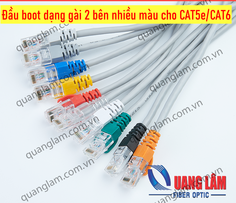 Đầu boot dạng gài 2 bên cho cáp mạng CAT5e/CAT6 (Màu trong suốt/xanh/đỏ/đen/vàng/trắng/xanh lục/tím) 100 Cái/Bịch