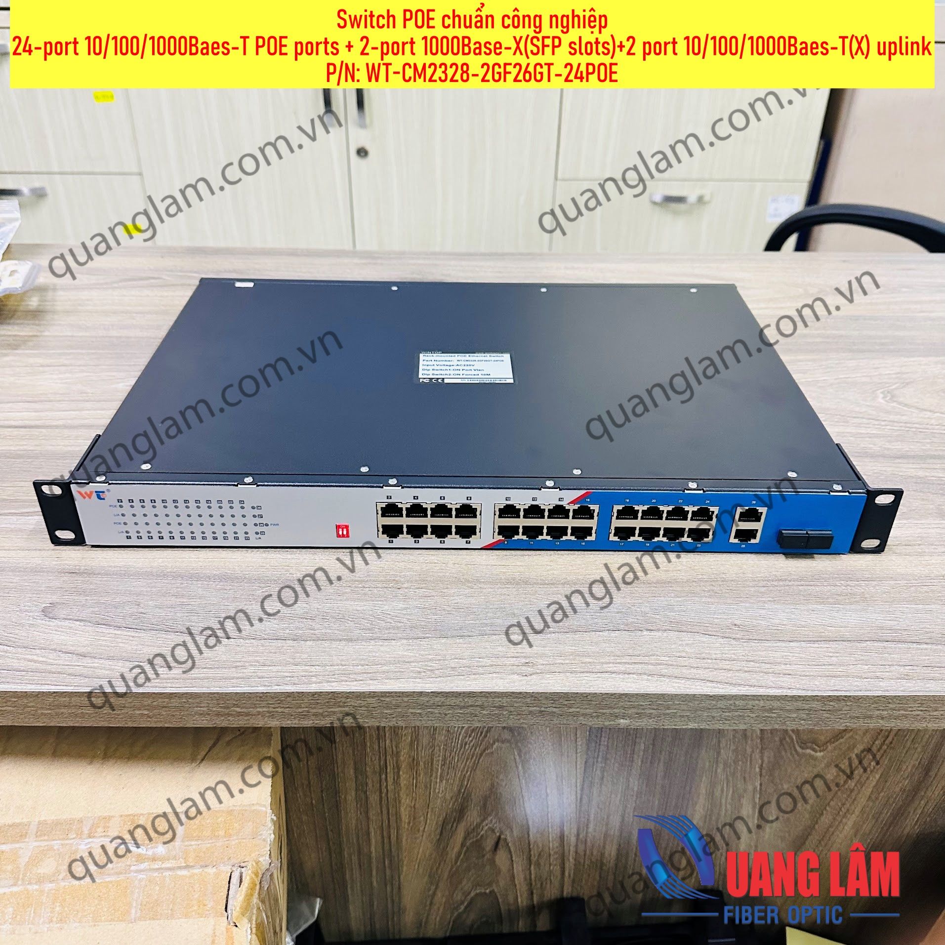 Switch POE chuẩn công nghiệp 24-port 10/100/1000Baes-T POE ports + 2-port 1000Base-X(SFP slots)+2 port 10/100/1000Baes-T(X) uplink , Rack type with fan, AC220V,single power supply P/N: WT-CM2328-2GF26GT-24POE