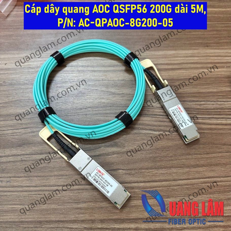 Cáp dây quang AOC QSFP56 200G dài 5M, P/N: AC-QPAOC-8G200-05