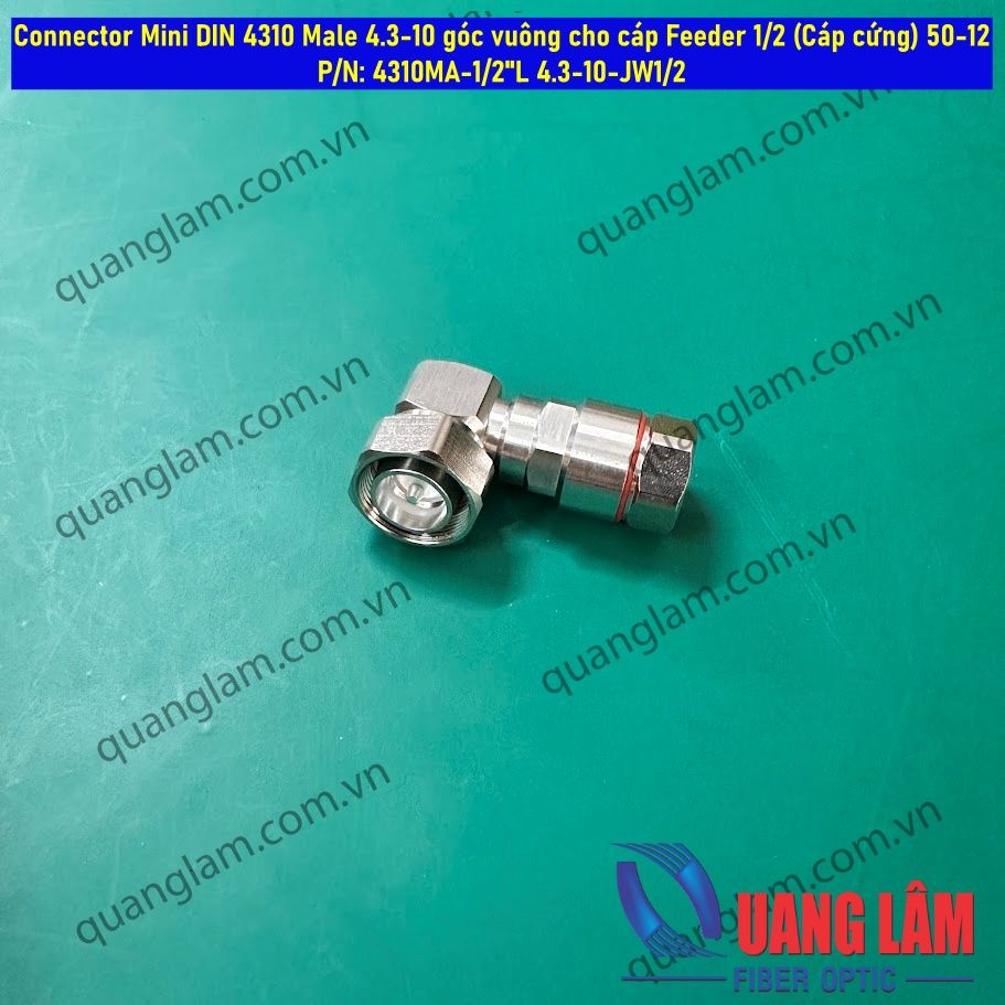 Connector Mini DIN 4310 Male 4.3-10 góc vuông cho cáp Feeder 1/2 (Cáp cứng) 50-12 P/N: 4310MA-1/2