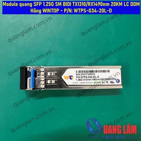 Module quang SFP 1.25G SM BIDI TX1310/RX1490nm 20KM LC DDM P/N: WTPS-G34-20L-D