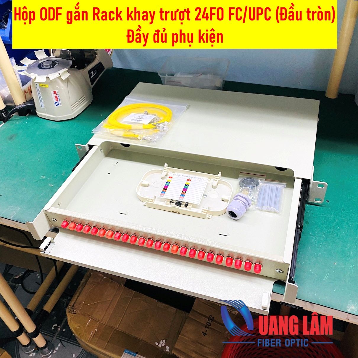 Hộp ODF gắn Rack khay trượt 24FO FC/UPC - Đầy đủ phụ kiện