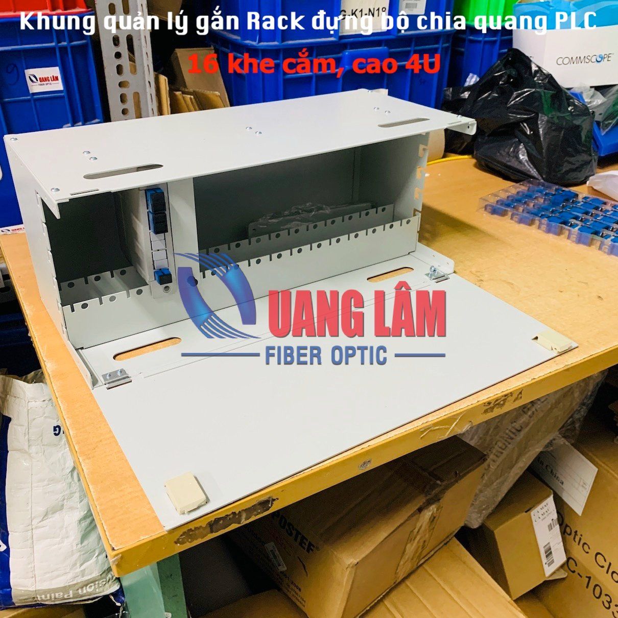 Khung quản lý gắn Rack đựng bộ chia quang PLC, 16 khe cắm, cao 4U