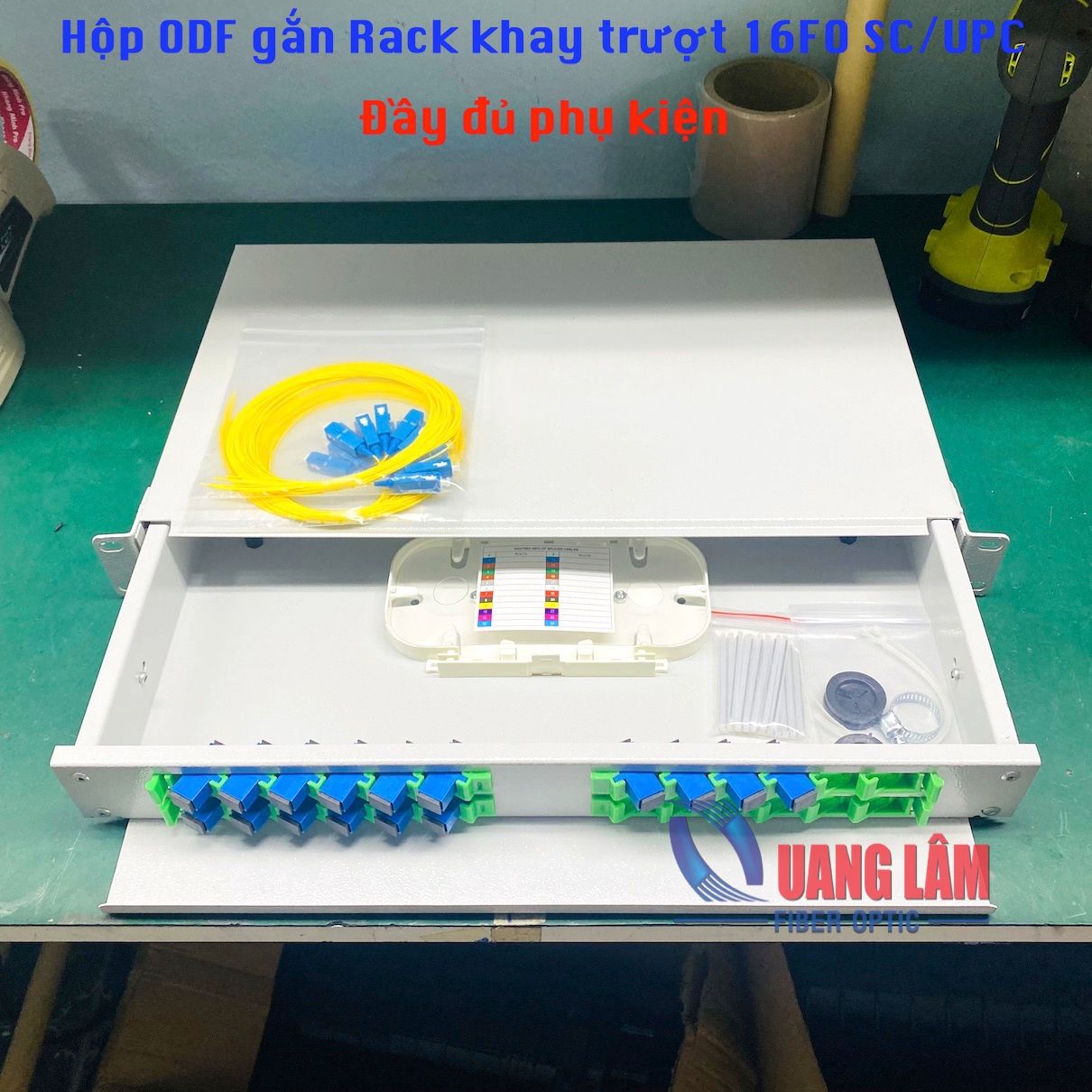 Hộp ODF gắn Rack khay trượt 16FO SC/UPC (Đầy đủ phụ kiện)