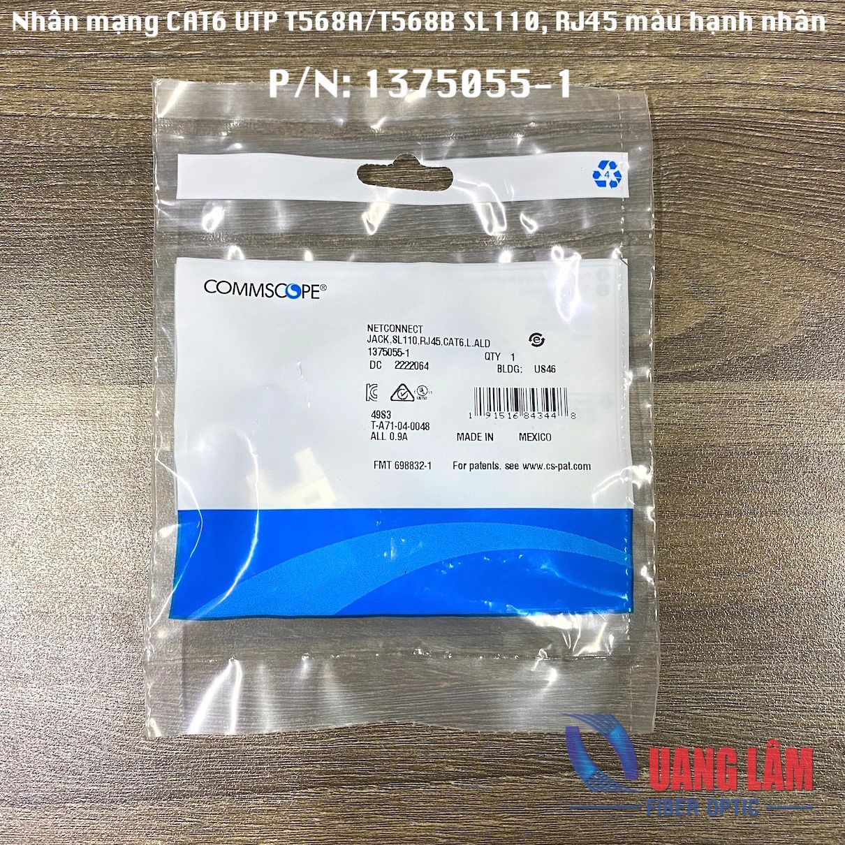 Nhân mạng CAT6 UTP, T568A/T568B, SL110, RJ45, màu hạnh nhân 1375055-1 - Chính hãng COMMSCOPE