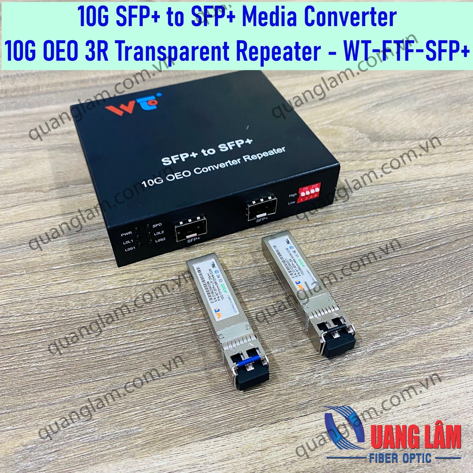 10G SFP+ To SFP+ Fiber Media Converter - Extended Temp Range, DIN Rail, OEO 3R Repeater