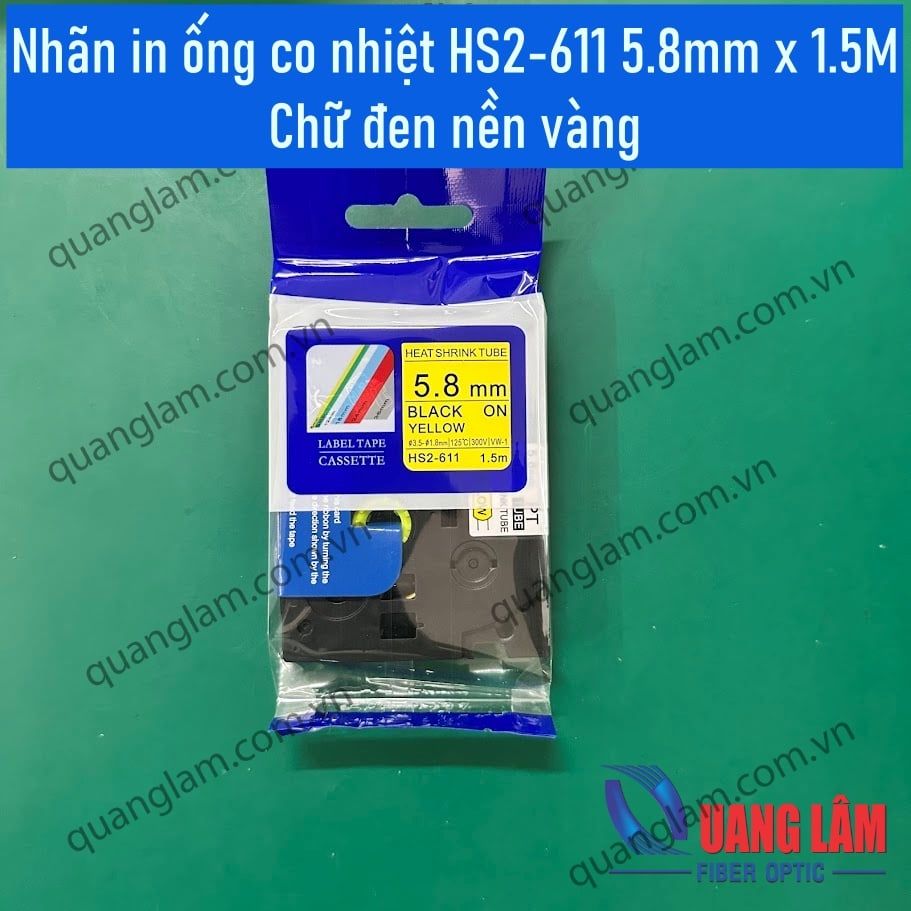 Nhãn in ống co nhiệt HS2-611 5.8mm x 1.5M - Chữ đen nền vàng