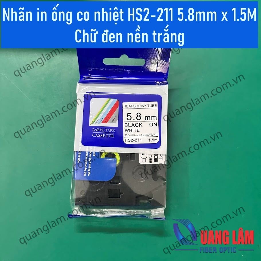 Nhãn in ống co nhiệt HS2-211 5.8mm x 1.5M - Chữ đen nền trắng