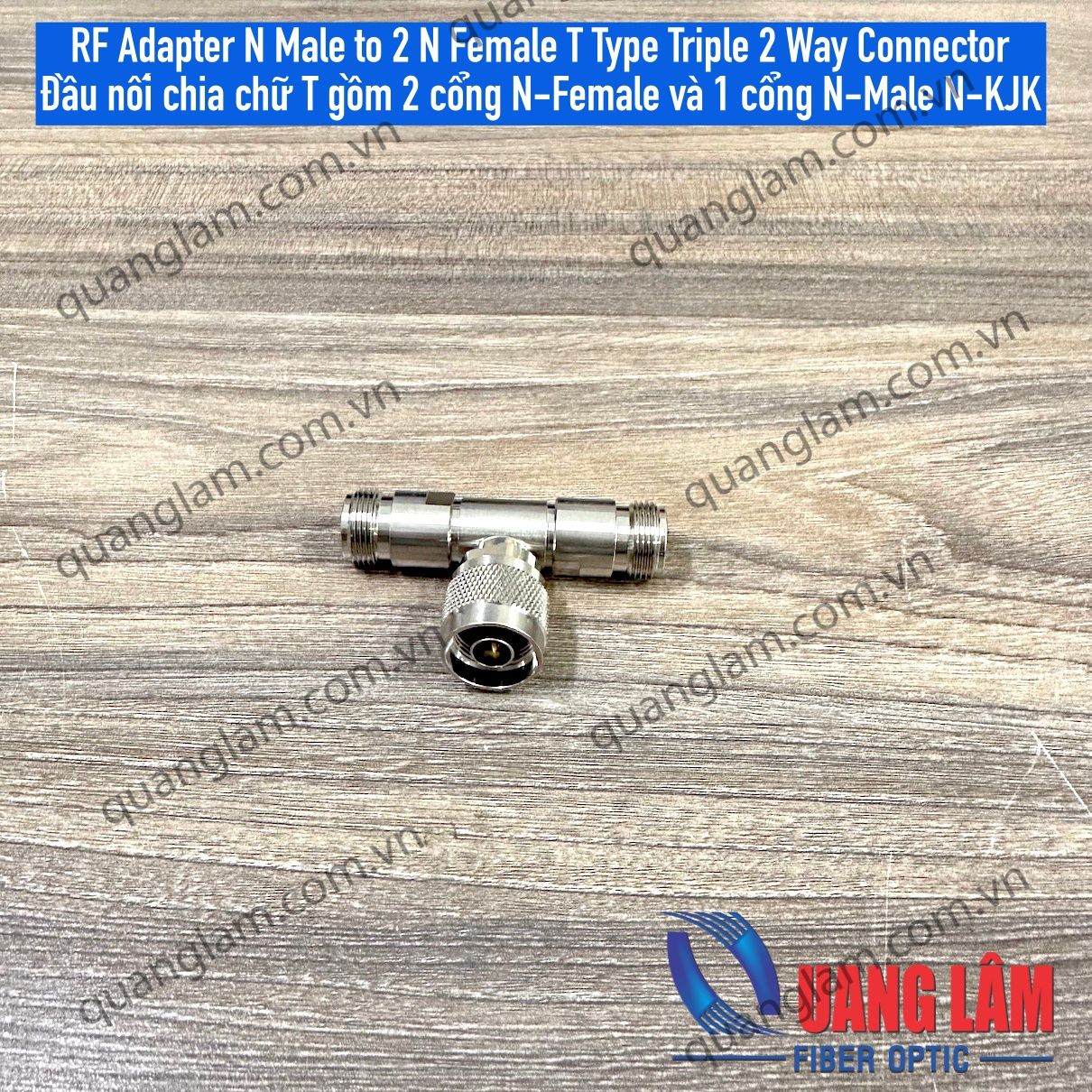 Đầu nối chia chữ T gồm 2 cổng N-Female và 1 cổng N-Male N-KJK RF Adapter N Male to 2 N Female T Type Triple 2 Way Connector