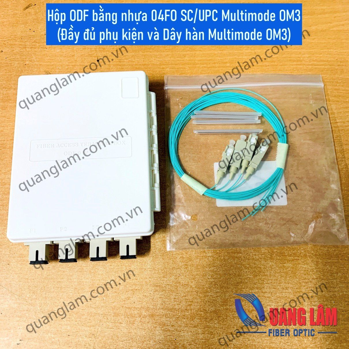 Hộp ODF bằng nhựa 04FO SC/UPC Multimode OM3 (Đầy đủ phụ kiện và Dây hàn Multimode OM3)