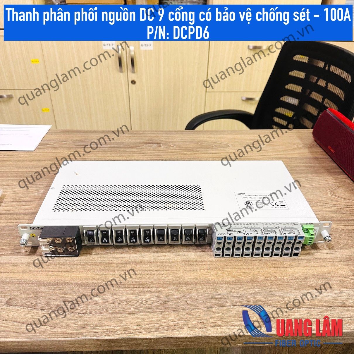 Thanh phân phối nguồn DC 9 cổng có bảo vệ chống sét PDU Box ZTE - 100A P/N: DCPD6